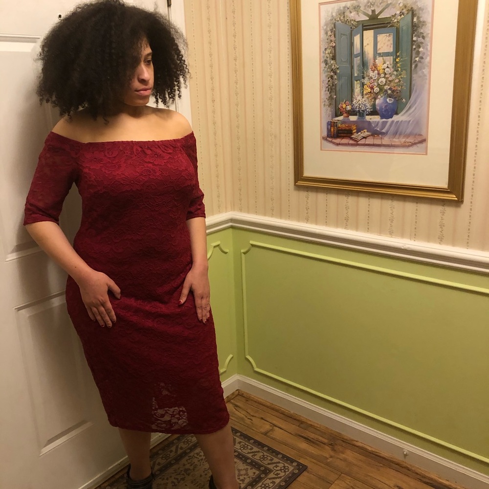 LOVE J USA red lace dress fit like a large.